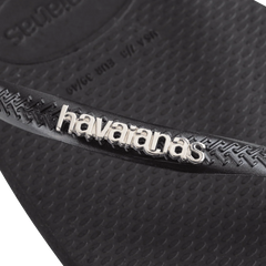 Women's Slim Square Logo Metallic Flip Flops